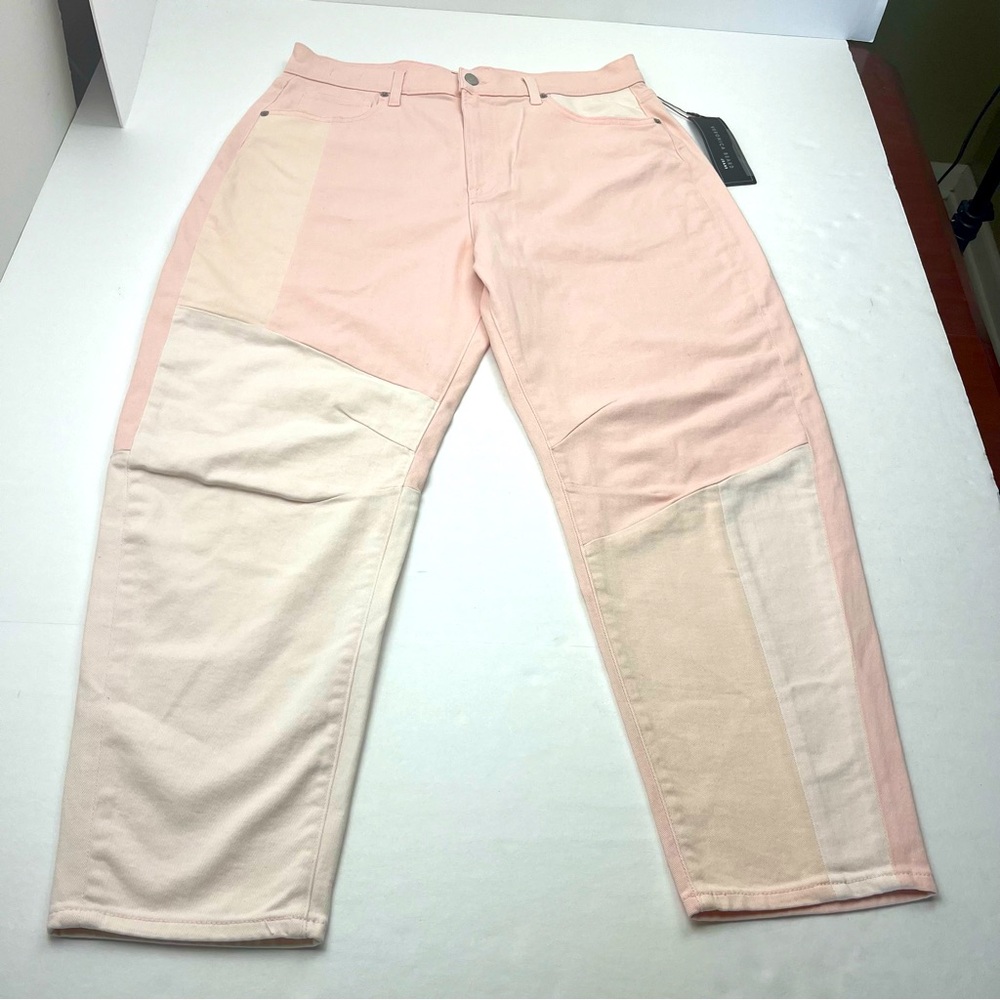 Veronica Beard Jeans Charlie Barrel‎ Leg High Rise Pink Colorblock 31 / 12 NEW